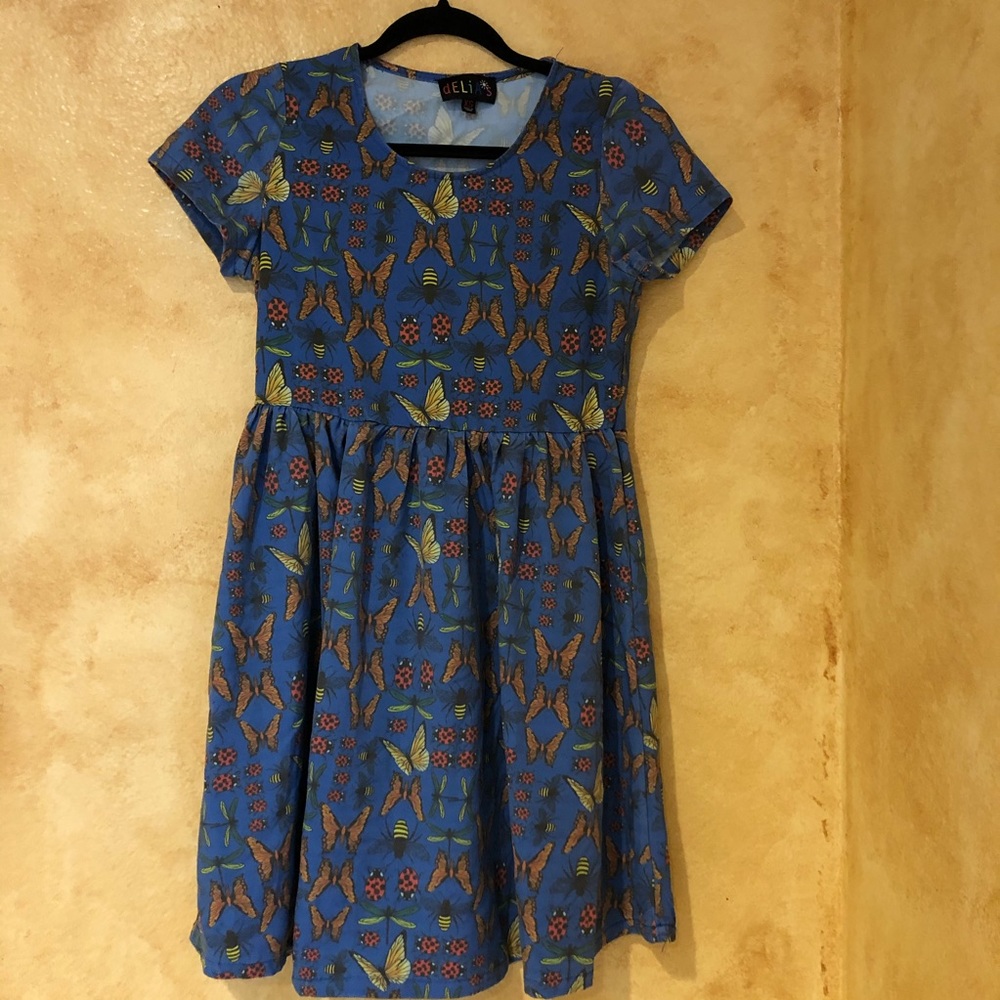XS Delia's Blue Scoop Neck Cap Sleeve Insect Dress